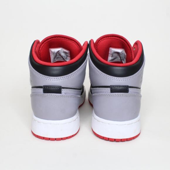 Boys Size 5Y - Nike Air Jordan 1 Mid Bred Shadow DQ8423-006 Black Gray Red - Picture 6 of 7